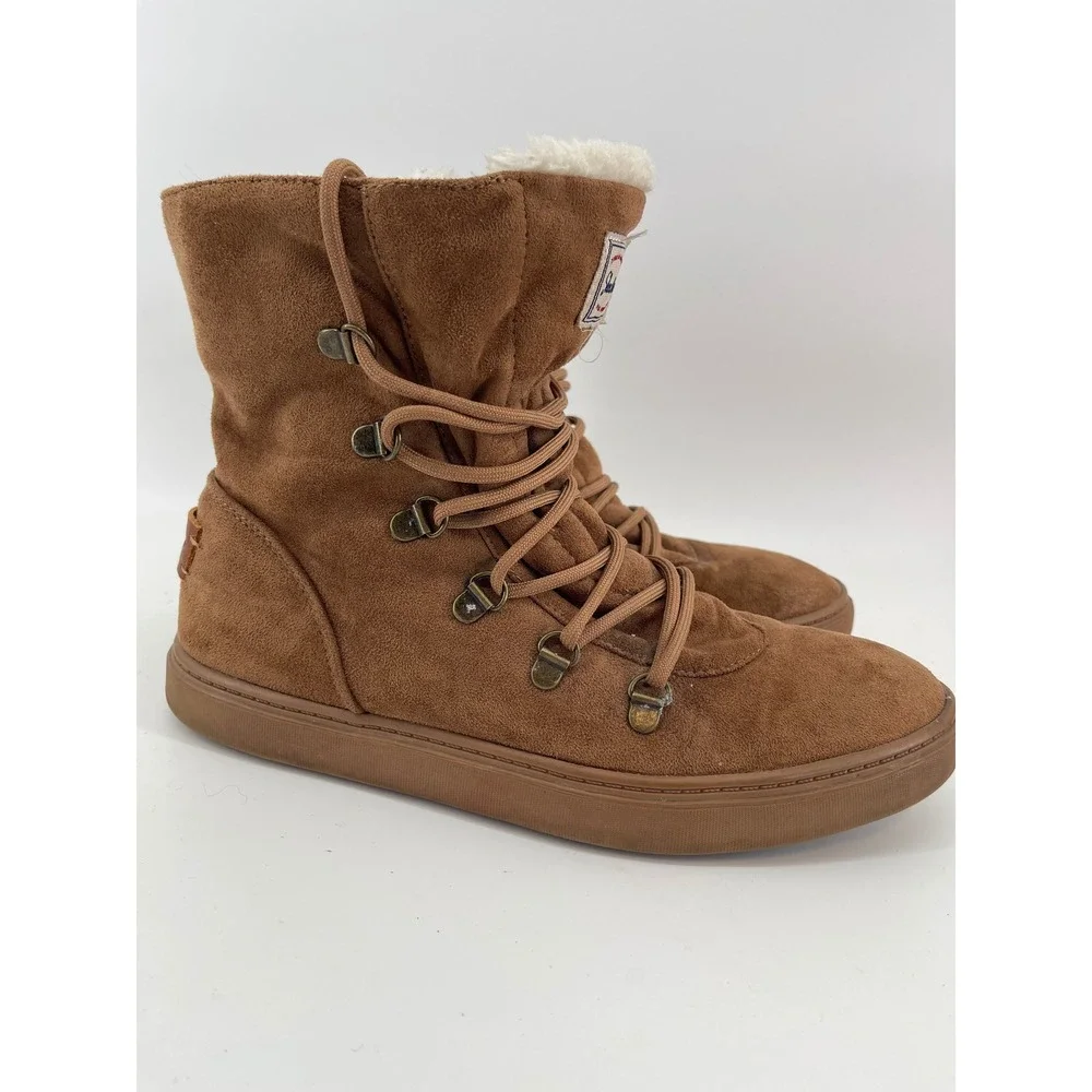 Skechers Womens 9 Chestnut Brown Faux Suede Faux Fur Lined Mid Calf Boots No box